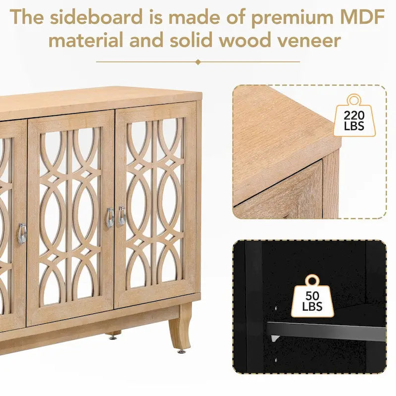 Credenza con ante in vetro e maniglia argentata per soggiorno