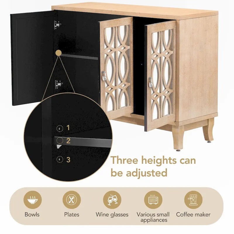 Credenza con ante in vetro e maniglia argentata per soggiorno