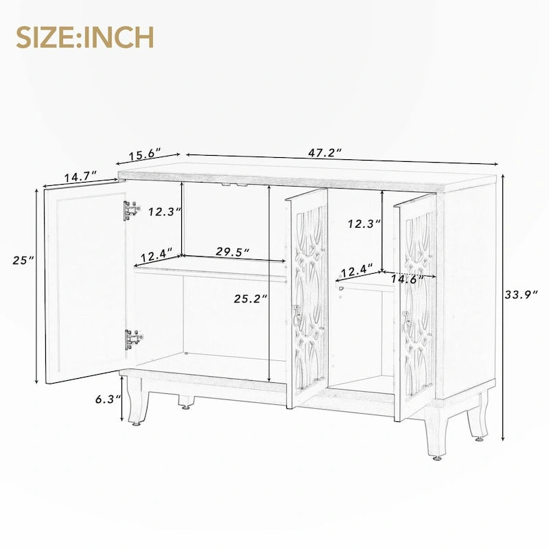 Credenza con ante in vetro e maniglia argentata per soggiorno