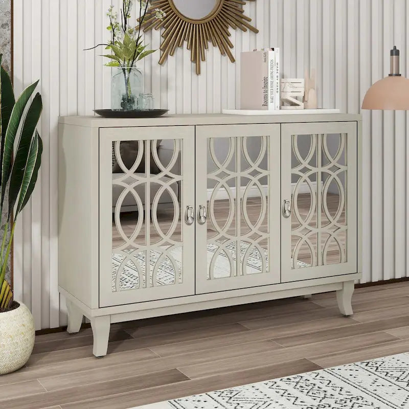 Credenza con ante in vetro e maniglia argentata per soggiorno