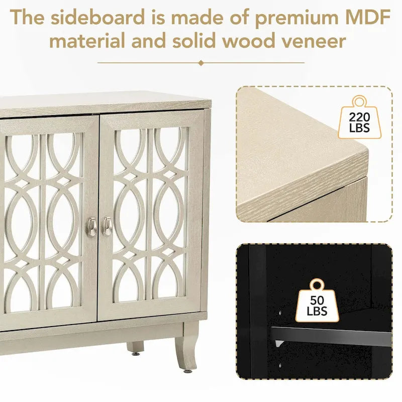 Credenza con ante in vetro e maniglia argentata per soggiorno
