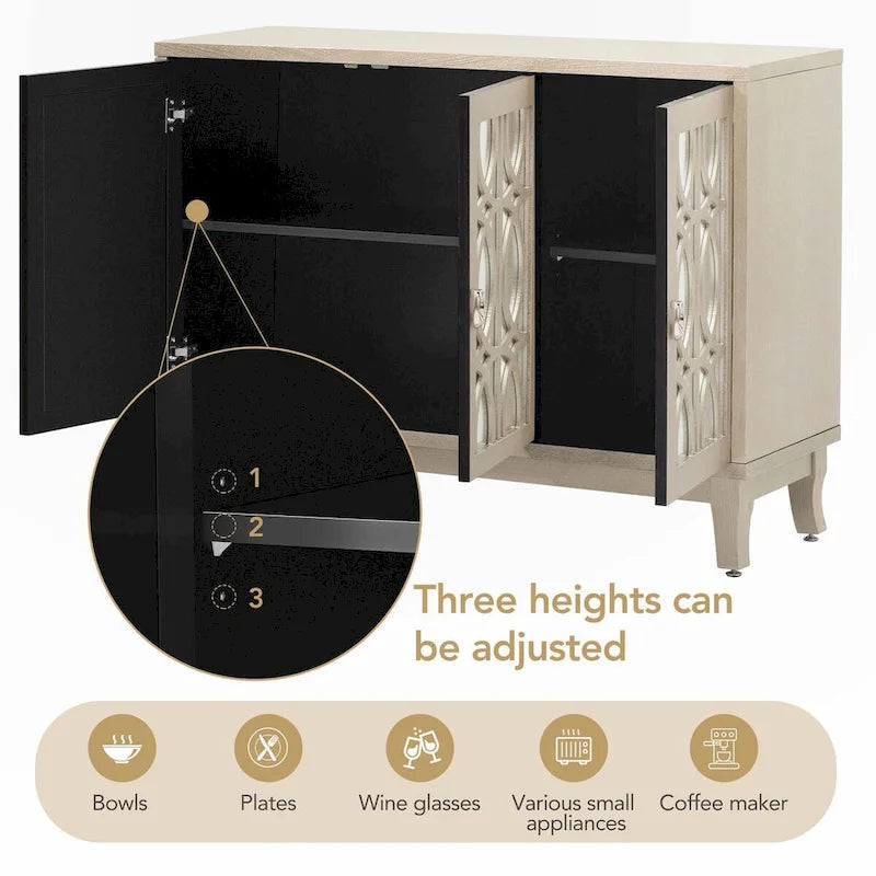 Credenza con ante in vetro e maniglia argentata per soggiorno