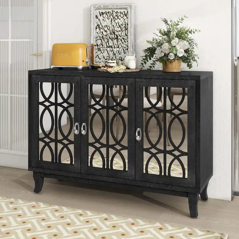 Credenza con ante in vetro e maniglia argentata per soggiorno