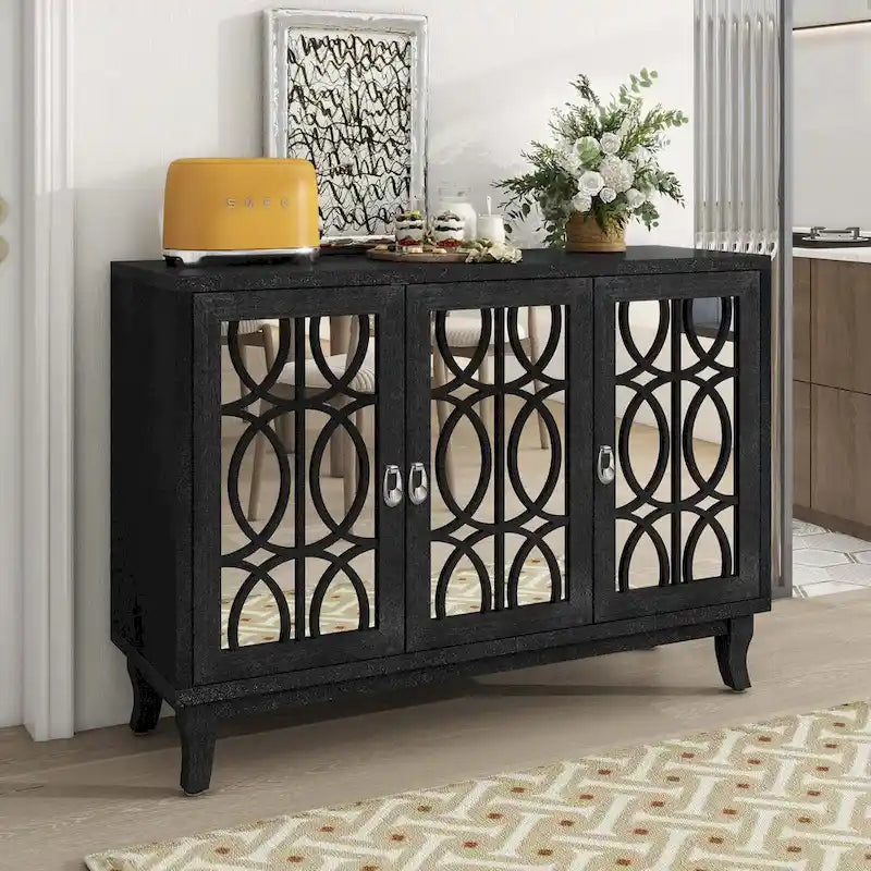 Credenza con ante in vetro e maniglia argentata per soggiorno