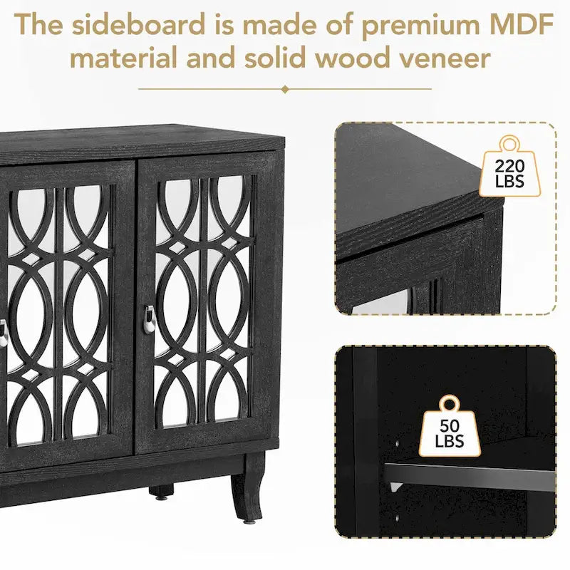 Credenza con ante in vetro e maniglia argentata per soggiorno
