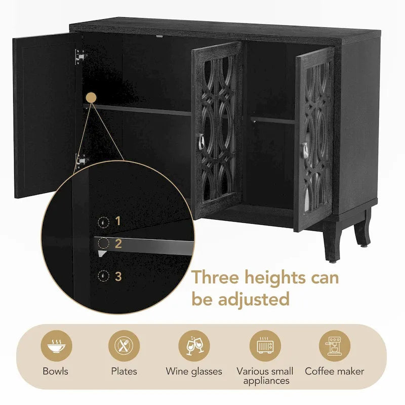 Credenza con ante in vetro e maniglia argentata per soggiorno