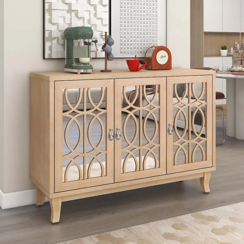 Credenza con ante in vetro e maniglia argentata per soggiorno