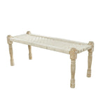 Cotton Fabric Handmade Woven Chevron Patterned Home Bench with Light Brown Mango Wood Legs - Beige - Roche River Decor