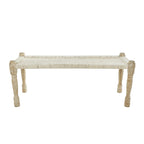 Panca in cotone intrecciato a mano con motivo chevron e gambe in legno di mango – Beige, 48x18x19