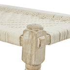 Panca in cotone intrecciato a mano con motivo chevron e gambe in legno di mango – Beige, 48x18x19