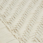 Panca in cotone intrecciato a mano con motivo chevron e gambe in legno di mango – Beige, 48x18x19