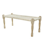 Panca in cotone intrecciato a mano con motivo chevron e gambe in legno di mango – Beige, 48x18x19