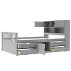 Letto a piattaforma Twin/Full Size Captain con 4 cassetti e mensole portaoggetti, struttura letto in legno massello con testiera libreria contenitore