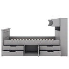 Letto a piattaforma Twin/Full Size Captain con 4 cassetti e mensole portaoggetti, struttura letto in legno massello con testiera libreria contenitore
