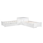 Letto a piattaforma a L moderno bianco per cameretta, dimensioni singole, con letto estraibile e cassetti